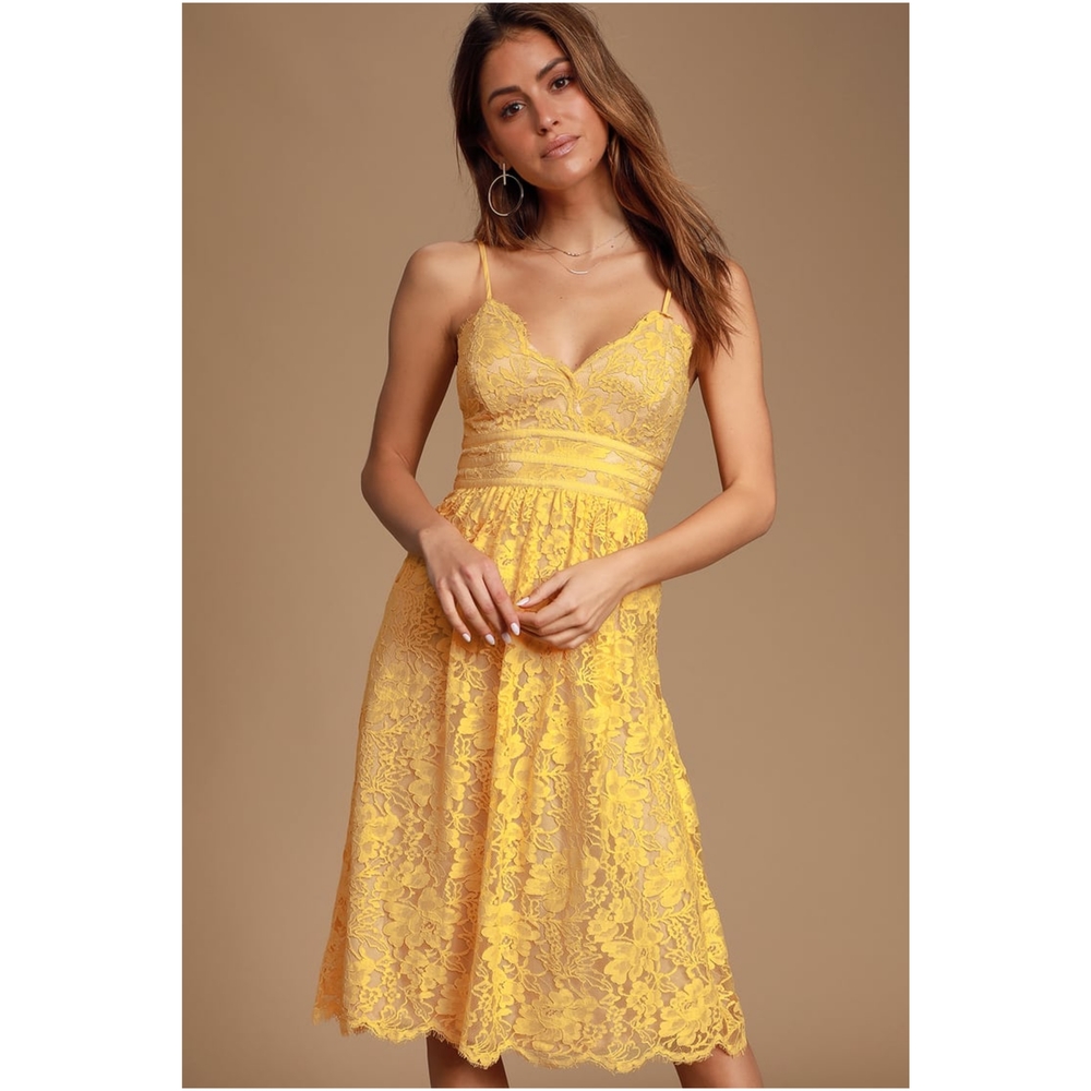 Lulu's Yellow Lace Midi Dress